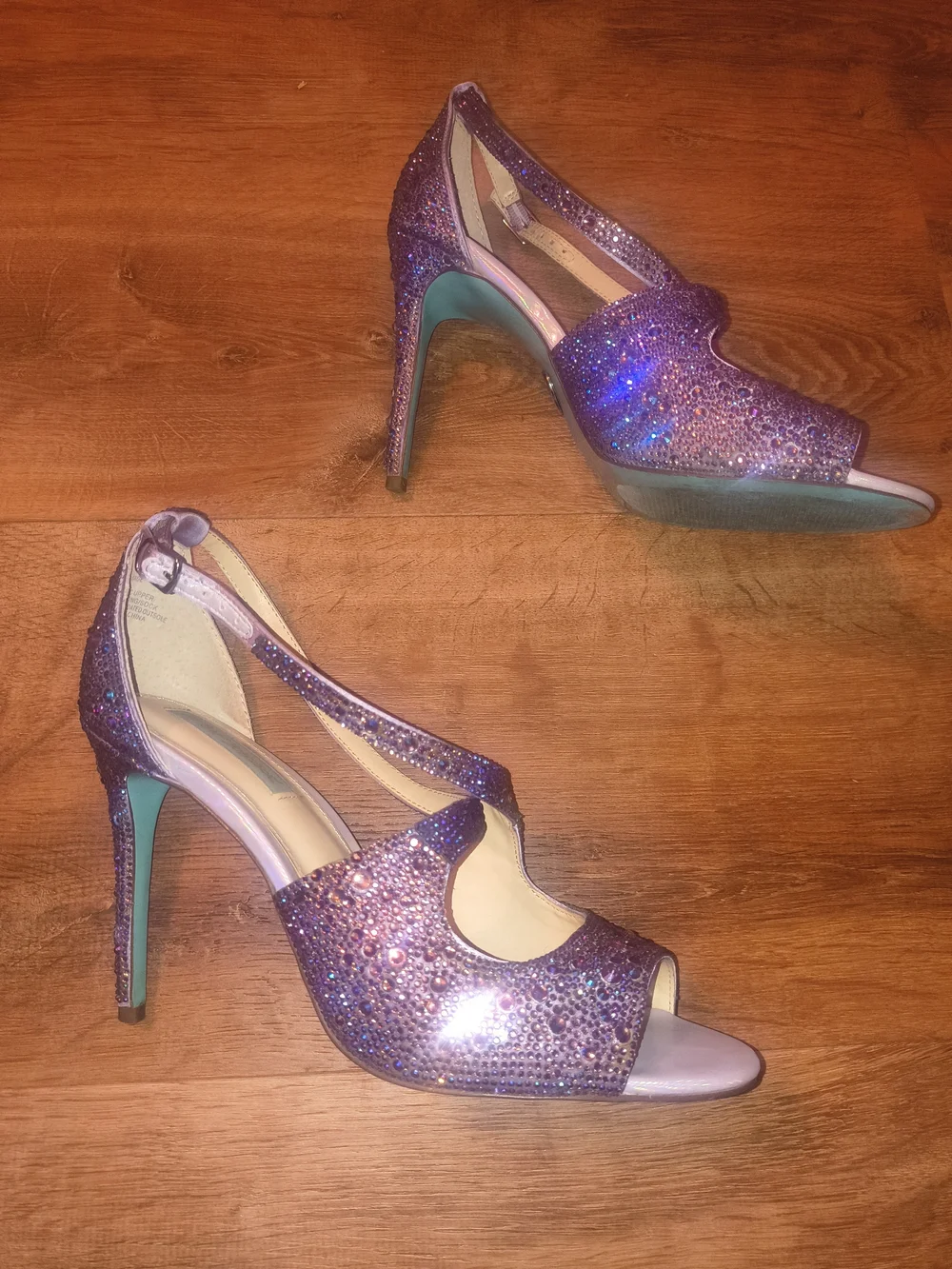 Blue by Betsey Johnson Lilac Glitter T-Strap High Heel Sandals